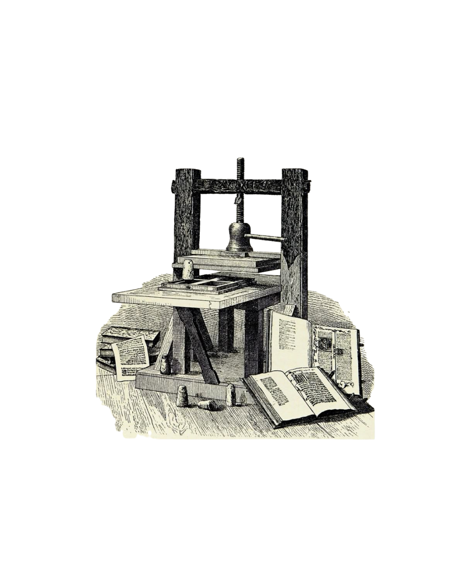 Engraving of an early wooden printing press